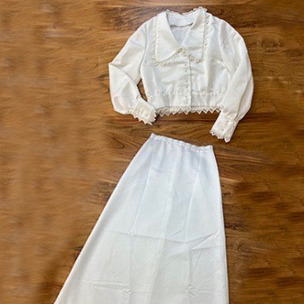 BOHO  BRIDE Vintage White Satin Two Piece Dress |